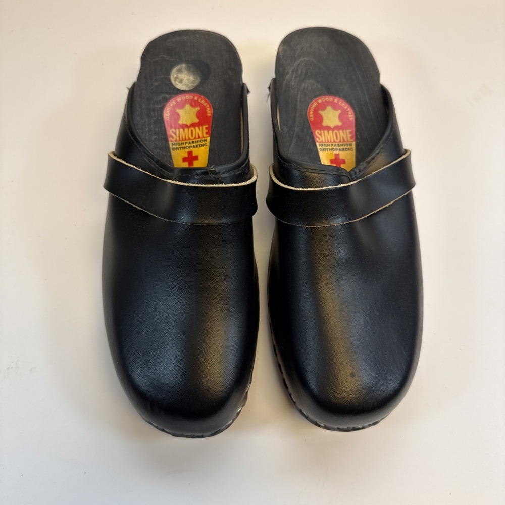 Simone Orthopaedic Clogs EU 39 / US 8-8.5 Black Leather Wooden Mules - Holland - Picture 3 of 12
